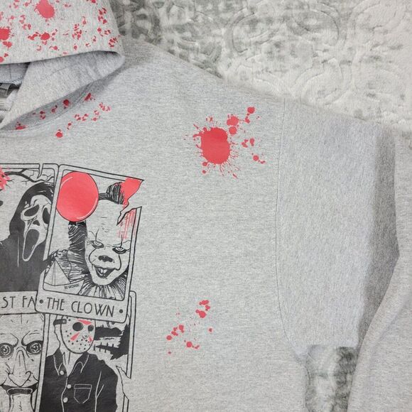 Horror Movie Hoodie Men's Large Gray Tarot Card Bloody Hand Print Film Sweater - Picture 7 of 13